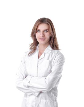 portrait of young woman doctor isolated on white.photo with copy space