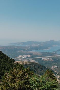 Beautiful nature mountains landscape. Kotor bay, Montenegro. Views of the Boka Bay, with the cities of Kotor and Tivat with the top of the mountain, Montenegro.