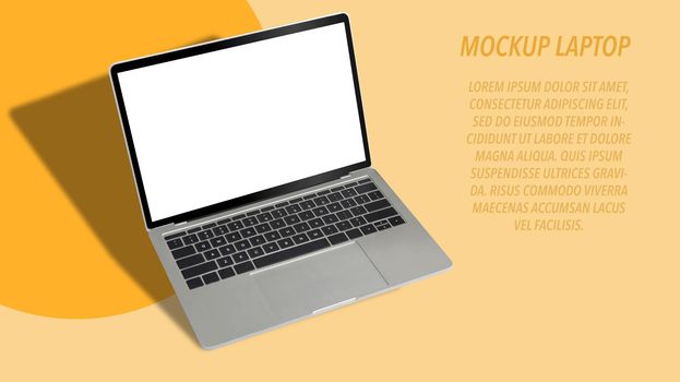 Mockup computer laptop isolated on yellow background. Blank display for graphic display montage.