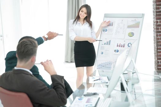 business woman making a report to the business presentation.the business concept.