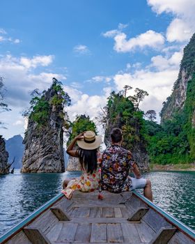 Couple of men and women on vacation in Southern Thailand. happy couple travel trough Thailand