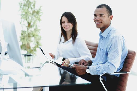 two successful employee in the workplace in the office.photo with copy space