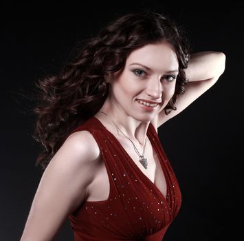 closeup. portrait of beautiful woman with evening make-up .isolated on black background