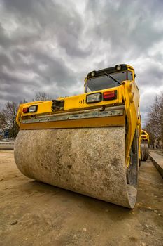 Close view of drum roller at construction site