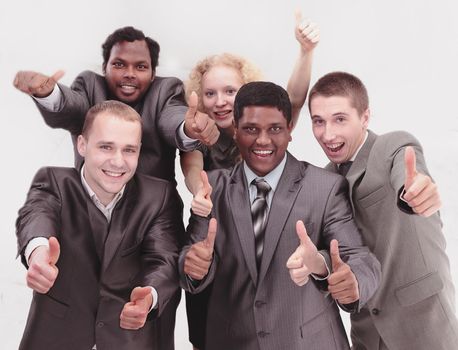 international business team showing thumbs up. the concept of teamwork.photo with copy space