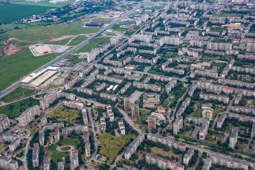 Aerial view landscape of district from Sofia city Bulgaria. View from air plane.