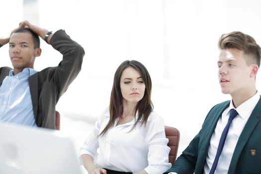 business team sitting sad and solving problem in office.business, teamwork, people and crisis concept