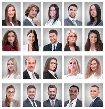 portraits of successful employees isolated on a white background . photo collage