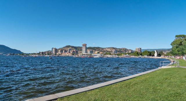 Waterfront walkway through the park in downtown of Kelowna.