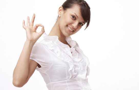 closeup.successful young woman showing the sign OK .the concept of success.