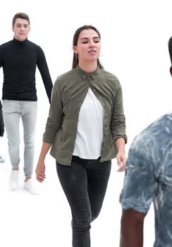 group of diverse young people striding forward. photo with a copy-space