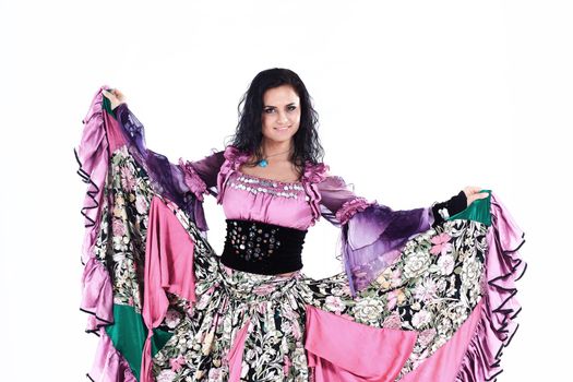 woman in the Gypsy dress.folk dance.the photo with blank space for text