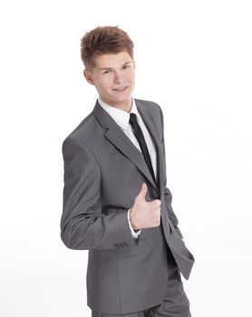 handsome businessman showing thumb up.isolated on a white background.photo with copy space