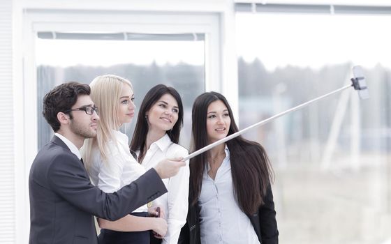 Group of Business People Enjoy Taking Selfie with Team Work after Meeting in Office.photo with copy space
