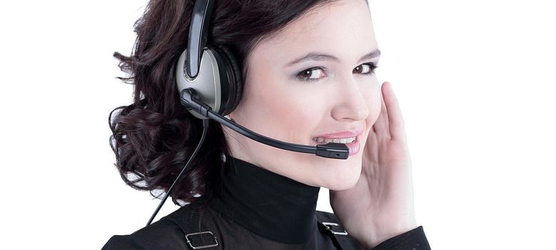 closeup.portrait of an employee call center.isolated on white.photo with copy space