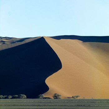 Panoramic view of red sand dunes in famous Namib Desert in Namibia