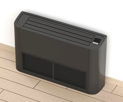 Black floor mounted air conditioner in the room