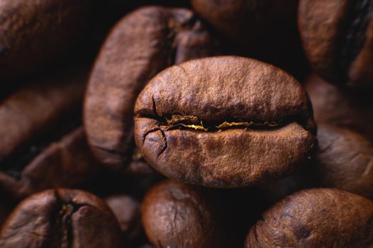 Extreme macro Coffee beans close up for background in shallow depth of field. macro photography.