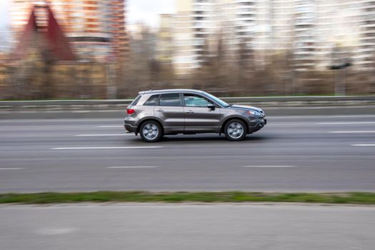 Ukraine, Kyiv - 6 April 2021: Silver Acura RDX car moving on the street. Editorial