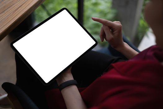 business woman holding digital tablet. Blank screen for your advertising.