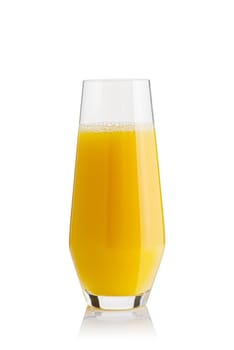 Organic Orange juice glass, isolated on white. Glass of fresh orange juice on white background
