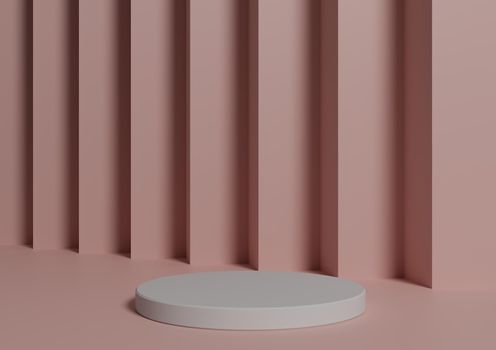 Simple, Minimal 3D Render Composition with One White Cylinder Podium or Stand on Abstract Pastel Pink Background for Product Display
