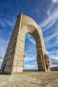 Arc of triumph at Beklemeto, Bulgaria summit in Balkan Mountain immortalize liberation of Bulgarian territories from Ottoman rule by a russian and Bulgarian army's in 1878.