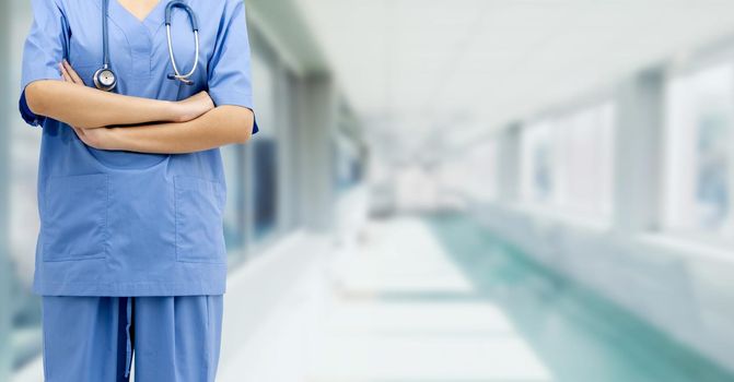 Female doctor or nurse at the hospital office. Medical healthcare business and doctor service.