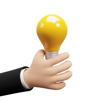 Business hand holding lightbulb isolated on white background 3D render