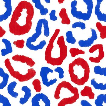 Seamless hand drawn pattern with patriotic leopard cheetah background. American US 4th fourth of July independence day fabric print. Blue red white design for party celebration fashion textile