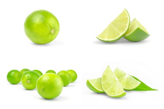 Collection of limes isolated on a white background with clipping path
