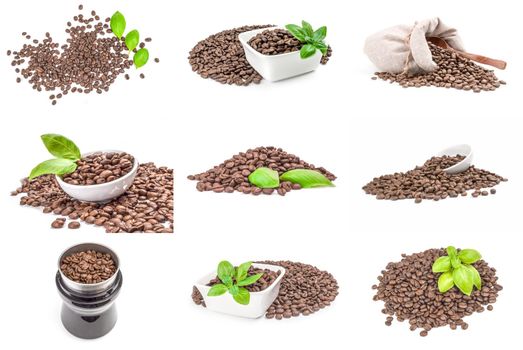 Group of coffee grains isolated on a white background cutout