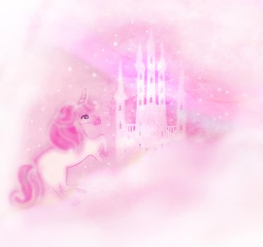 Castle in the clouds and Cute unicorn