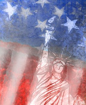 Grunge illustration of the american flag with the Statue of Liberty