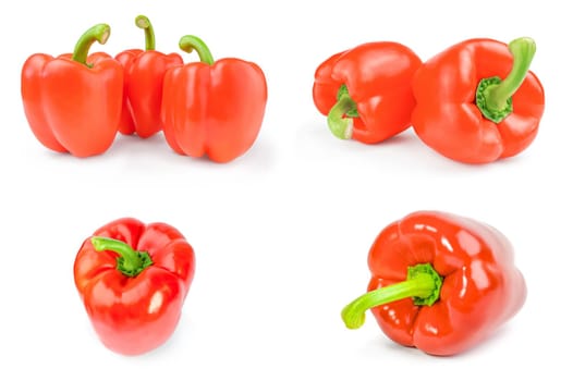 Set of red bell peppers isolated on white