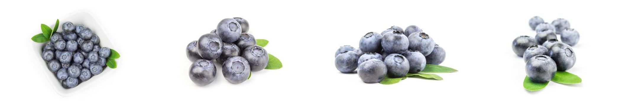 Set of fresh bilberry on a white background clipping path