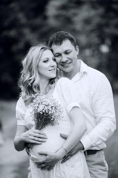 black and white photo in retro style. portrait of happy married couple