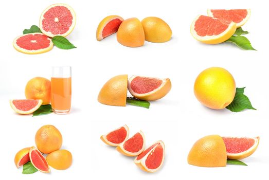 Collage of grapefruit close-up isolated on white background