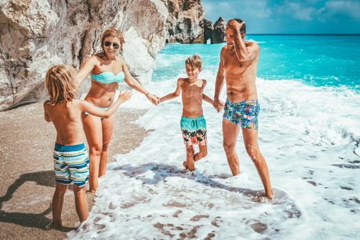 Young family on vacation have a lot of fun. 