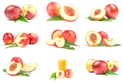 Group of isolated peaches isolated on a white background with clipping path