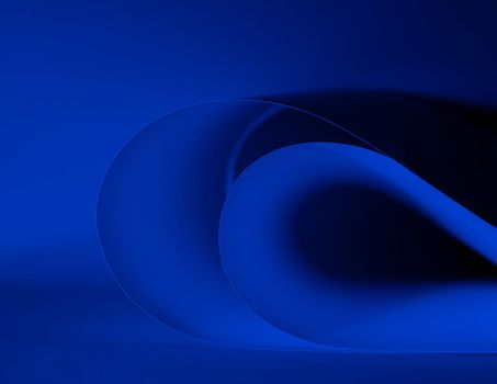 Abstract colored background, created with curved dark blue paper sheets. Curved lines and shapes and soft vivid colors.