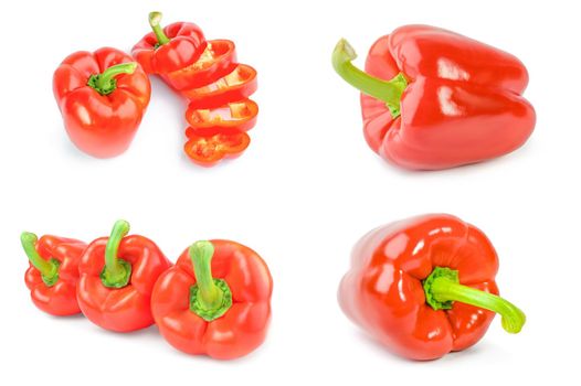 Collection of red bell peppers over a white background