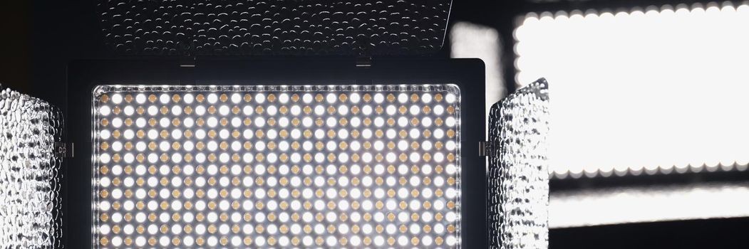 LED lighting, lamp fixture light source, close-up. Spotlight, equipment for photography. Illumination