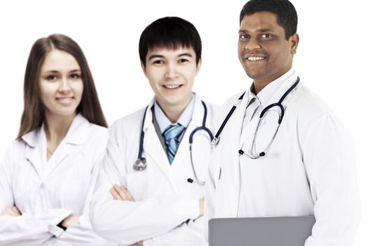 A group of good doctors. Isolated on a white background.