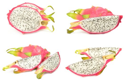 Set of dragon fruit isolated on a white background with clipping path