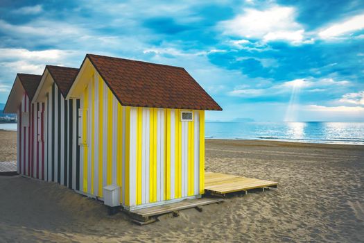 A changing booth on the beach of the sea coast. High quality photo