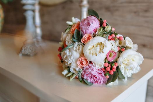 Beautiful wedding bouquet with colorful flowers.