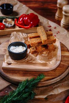 fried brown bread with garlic sauce.