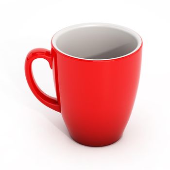 Red porcelain coffee cup isolated on white background. 3D illustration.