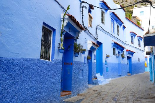 A Street in Blue Chefchaouen City, Morocco